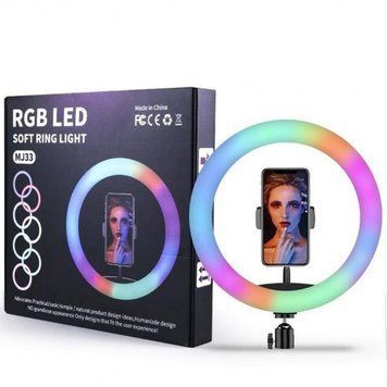 Світлодіодна кільцева RGB лампа MJ33 ∙ Селфі-кільце освітлювальне для фото та зйомок, 33 см 12226 фото
